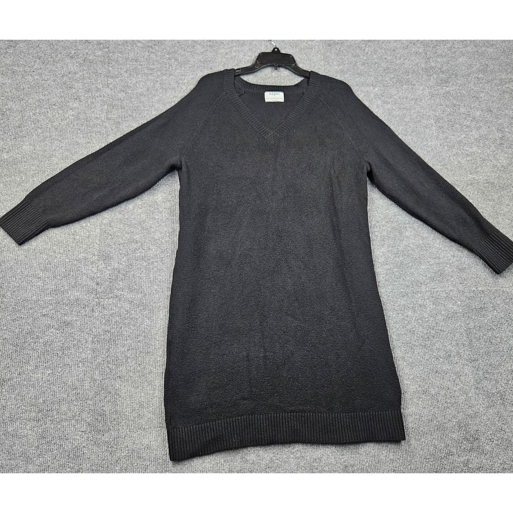 Old Navy SoSoft Women Black V-Neck Raglan Long Sleeve Knit Sweater Dress Large